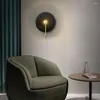 Wall Lamp Modern Round Moon Indoor Copper Marble Bedside Light Luxury Living Room Background Aisle Stair Cloakroom LED