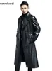 Mauroicardi Spring Autumn Long Cool Waterproof Black Pu Leather Trench Coat Men Double Breasted Plus Size Outerwear 4xl 5xl 240119
