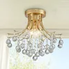 Chandeliers Modern Gold Crystal Semi-Flush Mount Chandelier Lighting Ceiling Light Fixture Lamp For Diningroom Bathroom Bedroom Livingroom