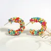 Hoop Earrings AENSOA Handmade Rainbow Seed Bead For Women Gold Plated Twisted Metal Round Colorful Beaded Jewelry 2024