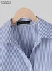 Zanzea Office randig lös blus Turn-down Collar Top Ordized Women Long Sleeve Shirt Vintage Button-Up Bulus Femininas 240202