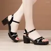 Dress Shoes Plus Size 32-43 Block Heel Sandals Women 2024 Summer High Heels Sandalias Ladies Platform OL Office