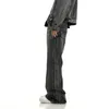 Джинсовый комплект High Street Wash, мужские промышленные короткие ковбойские куртки, мешковатые джинсы с микро-рогами, мужские комплекты из 2 предметов, весенние винтажные костюмы в стиле хип-хоп 240201