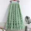 Jupes femmes longue maille Tulle gâteau carnaval bal fête à plusieurs niveaux froncé gonflé moelleux mi-mollet jupe taille haute plissée jupon