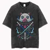 Camisetas masculinas demon slayer, camisa lavada anime kimetsu no yaiba camisetas kawaii manga hashibira inosuke camisetas de algodão hip hop streetwear