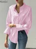 ZANZEA bureau rayé Blouse ample col rabattu haut surdimensionné femmes à manches longues chemise Vintage boutonné Blusa Femininas 240202