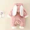 Bébé barboteuses hiver chaud corail polaire né bébé fille vêtements dessin animé lapin manteaux infantile combinaison animaux salopette pyjamas 240202