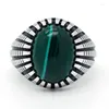 Cluster Anelli Reale Puro Argento Sterling 925 Anello Maschile Verde Naturale Malachite Pietra Stile Punk Per Gli Uomini Del Partito/Gioielli di Cerimonia Nuziale Fine