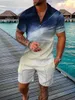 Survêtements pour hommes Hommes Survêtement 3D Imprimer Polos 2pcs Ensemble Zipper Revers Ensembles Collier Shorts Hawaii Style De Vacances Casual Homme Vêtements