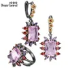 DreamCarnival1989 Statement Jewelry Set for Women Rings Earrings Pink Zirconia Wedding Party Fashion Eye Catching ER4035S2 240118