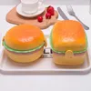 プレートハンバーガーランチボックスダブルティアかわいいハンバーガーベントランチボックス電子レンジコンテナフォーク食器セットホームキッチン用品