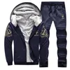 Winter Dikke Mannen Sport Pak Trainingspak Capuchon Sportkleding Rits Vest Capuchon Wollen broek Broek Casual Mannen Set 240202