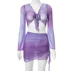 Werk Jurken Tie Dye Gedrukt 2 Delige Rok Set Vrouwen Y2K Sexy V-hals Mesh Bodycon Pak 2024 Zomer party Club Strand Outfits Groothandel