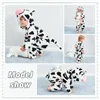 MICHLEY Halloween Cow Flannel Baby Rompers Winter Clothes Costume Hooded Bodysuits Pajamas Animals Overall Jumpsuit For Girl Boy 240202