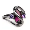 Anéis de cluster de alta classe CZ roxo gemstone anel design sentido olho de cavalo preto metal geométrico soiree acessórios de festa na moda jóias