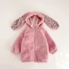 Kids Coat For 1-7Y Girls Spring Winter Fleece Toddler Baby Warm Rabbit Hooded Coat Children Long Outwear Baby Girl Boy Jacket 240202