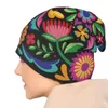 Bérets Mexicain Motif Floral Bonnet Chapeau Automne Hiver Skullies Bonnets Chapeaux Fleurs Ethniques Pour Hommes Femmes Tricoter Chaud Tête Wrap Caps