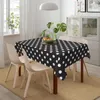 テーブルクロス長方形の防水オイルプルーフクラシック黒と白のポルカドットテーブルクロスバッキングエラスティックエッジカバー