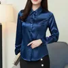 Stinlicher Satin Silk Shirt Women Autumn Long Sleeve Elegant Work Wear Tops Korean Fashion Purple Green Blue Blouse Shirt 240202