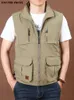 Mens Thin Tooling Loose Quick Drying Vest Outdoor Sports Coat Multi Pocket Stand Collar Spring Camping Fishing 240202