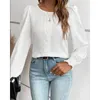 Women's Blouses Elegant Women Long Sleeved Lace Patchwork Jacquard Shirt Autumn Round Neck Casual Solid Color Blouse Office Lady Clothing