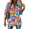 Damesblouses Paarse vlinderblouse Vrouw Dierenprint Koreaanse mode Losse zomer Lange mouw Trendy shirt Grafische top Groot formaat