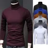 Tröja män fast färg Turtleneck Pullovers Pull Homme Mens Cold Blue Winter Long Sleeve T Shirts 240202