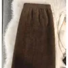 スカート秋の冬フリーススカート女性のフレンチスタイルシンプルなソリッドカラーハイウエストスプリットニットオフィスレディ