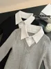 Autunno Inverno Stile Preppy Falso in due pezzi Mini magliette in maglia Abito donna Gyaru 2000 Estetica Vintage manica lunga 240124