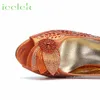 Orange Sandals for Women Luxury Wedding Pumps Low Heels Rhinestone Design Party Shoes and Bags Set 240130