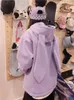 Bonito feminino quente violeta orelhas de coelho com capuz impermeável à prova de vento oversize esqui hoodie ao ar livre jaqueta snowboard roupas esportivas 240124