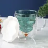 Weingläser 300 ml Doppelschicht Wasserglas Tasse Verdickter Weihnachtsbaum High Bech Deckel Küche G5AB