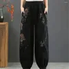 Dżinsy damskie 2024 Wiosna i jesień mody retro styl etniczny drukowanie elastyczna talia luźna luźna relaksująca niewielkie spodnie lampionowe dla kobiet