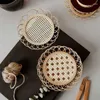 Tea Trays Japanese Drink Cup Waasters Mat Dining Table Placemat Bamboo Woven Saucer Non-Slip Pot Holder Rattan