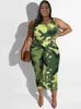 Wmstar Plus Size Dress Sets Women Clothing Floral Printed Two Piece Set Crop Top Bandage Skirts Matching Wholesale Drop 240125