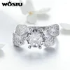 With Side Stones WOSTU Design Dazzling Flower Leaf Rings For Women Style Elegant Zircon Wedding Vintage Ring Engagement Party Jewelry FFR191