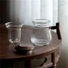 Tassen, japanischer Streifen, hitzebeständig, Glas, Tee-Wasser-Trennbecher, Büro-Filterbecher mit Holzgriff und Deckel, Trinkgeschirr