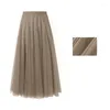 Skirts Spring Summer Women Midi Long Skirt Korean Style Ladies Elastic A-line High Waist Tulle Female Pleated Mesh Tutu