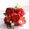 Fleurs décoratives maison entreprise Table décoration de mariage artificielle Orange pivoines soie bouquet fausse fleur