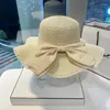 Wide Brim Hats Spring And Summer Women's Sun Straw Hat Shaded Big Bamboo Bowknot Ladies Fashion Fisherman Outdoor 2024