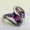 Anéis de cluster de alta classe CZ roxo gemstone anel design sentido olho de cavalo preto metal geométrico soiree acessórios de festa na moda jóias