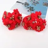 Decorative Flowers 1 Bunch/6pcs Mini Red Little Christmas Flower Bouquet Artificial Silk For Wedding Decoration DIY Scrapbooking Wreath