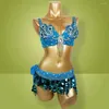 Abbigliamento da palco Costume da danza del ventre Professionale Samba Perline Reggiseno Top Coin Paillettes Sciarpa Cintura Spettacolo regolabile