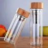 Bouteilles d'eau 300/400/500ML en acier inoxydable, Double paroi en verre, filtres, couvercle en bambou, voyage, maison, infuseur à thé, bureau, tasse épaisse