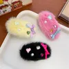 Accessoires de cheveux 2 pièces / ensemble de strass colorés Furry Barrettes d'automne et d'hiver pour femmes filles épingles à cheveux douces pince latérale coiffure