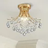 Kroonluchters Moderne Gouden Kristallen Semi-Inbouw Kroonluchter Verlichting Plafondlamp Armatuur Lamp Voor Eetkamer Badkamer Slaapkamer Woonkamer