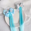 ヘアアクセサリーの小道具合成誕生日プレゼントふわふわした青い弓ウィッグロングストレートポニーテールグラデーションヘアピースガールズブレイド