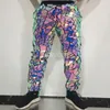 Pantaloni da uomo Viola Blu Paillettes Laser Casual Bar Cantante maschile Spettacolo teatrale Pantaloni a specchio Festival Party Show Rave Dance Costume