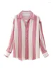 Women's Blouses KPYTOMOA Women Fashion Oversized Striped Shirts Vintage Long Sleeve Front Button Female Blusas Chic Tops