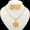 Necklace Earrings Set Ethiopian Golden Color Jewelry For Women 18k Gold And Dubai Ring Party Weddings